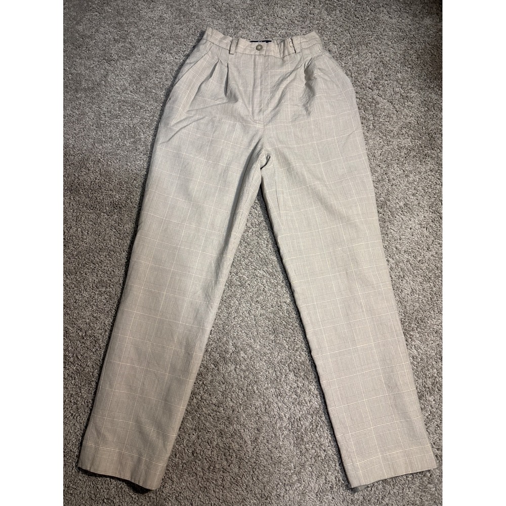 Vintage Pendleton Vintage 100% Wool Plaid Tapered Pleated Pants P4 Grey Tan